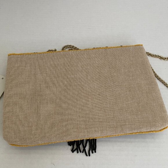 NWT Womens Black & Gold Glass Beaded Small Clutch Bag with Chain Handle Boho - Picture 2 of 9